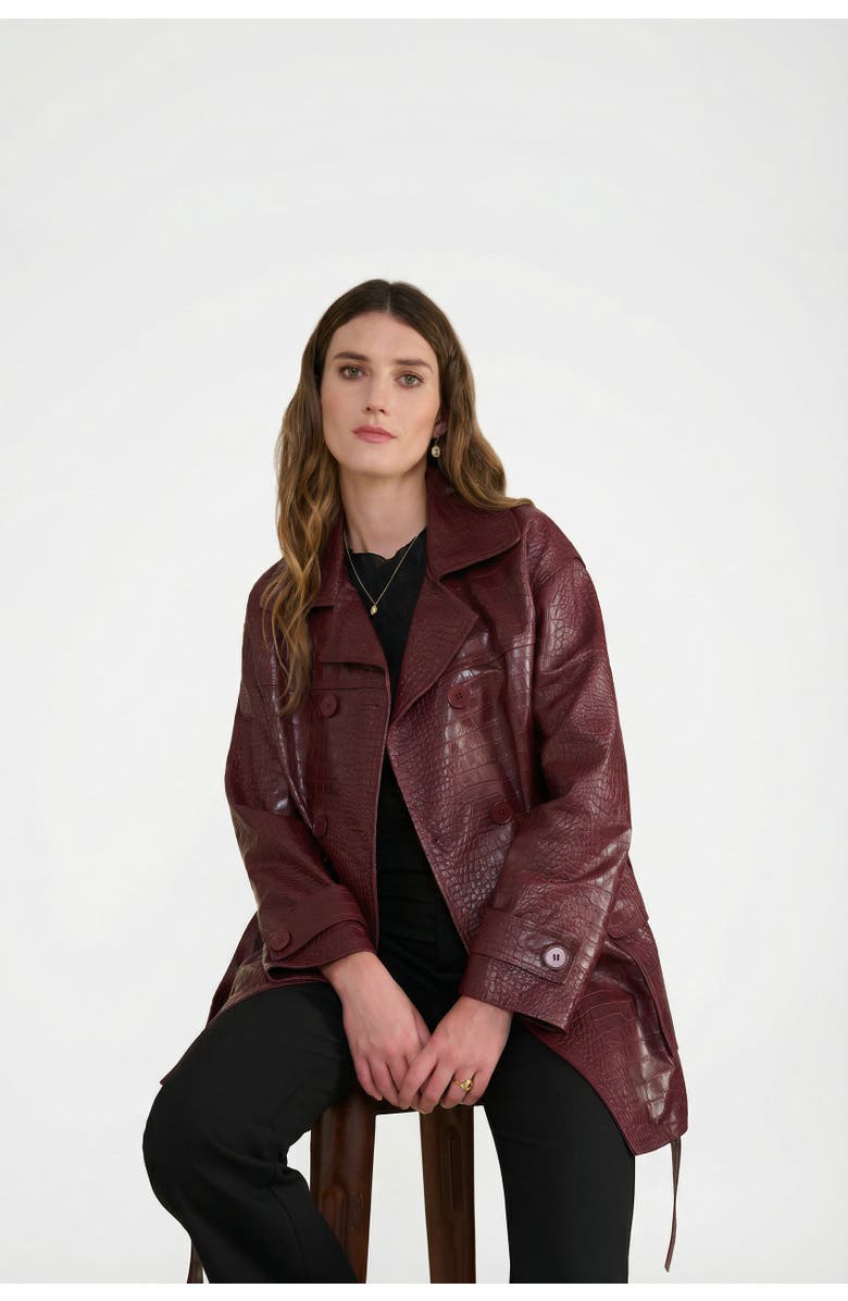 FURNIQ UK Pimlico Short Leather Trench Coat, Alternate, color, Burgundy