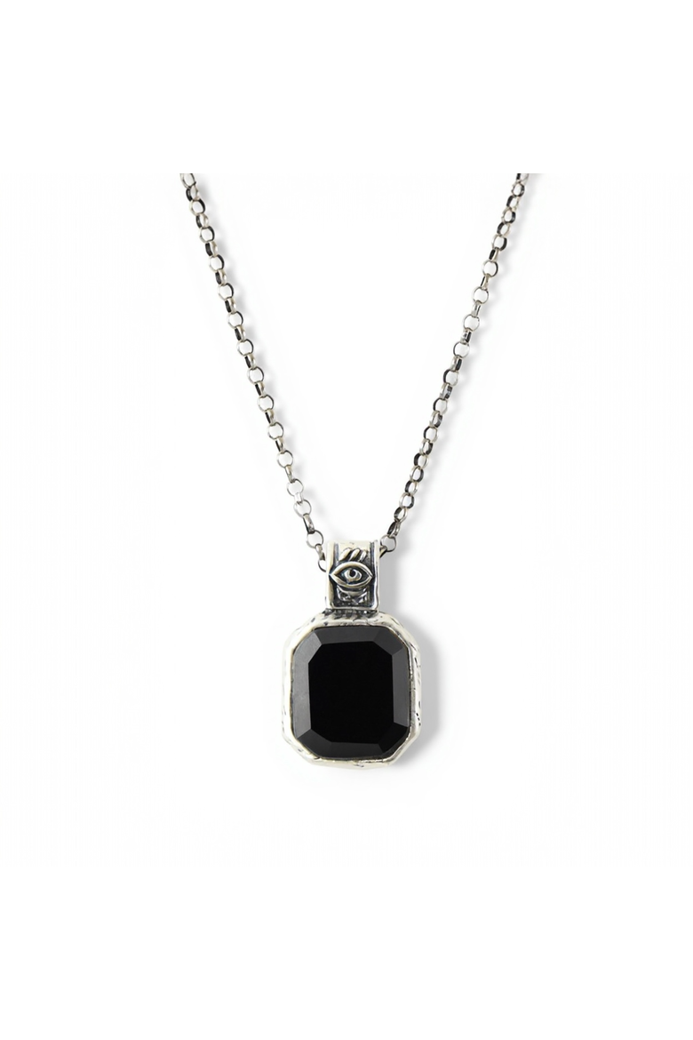 Third Eye Silver Necklace, Main, color, Onyx