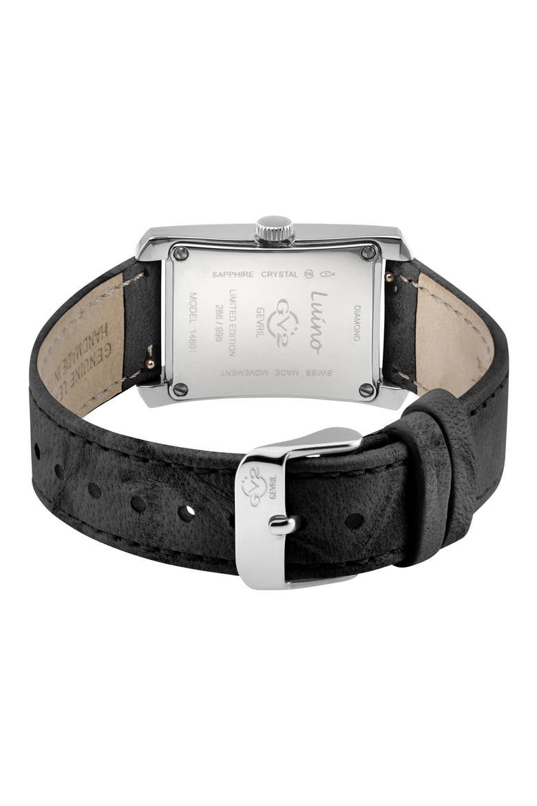 Luino Diamond Embellished Leather Strap Watch, 23mm x 29mm - 0.084 ctw., Alternate, color, BLACK
