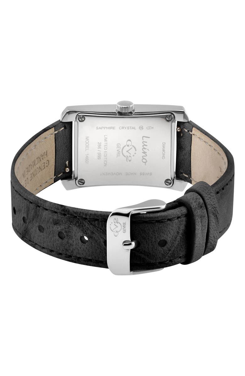 GV2 Luino Diamond Embellished Leather Strap Watch, 23mm x 29mm - 0.084 ctw., Alternate, color, Black