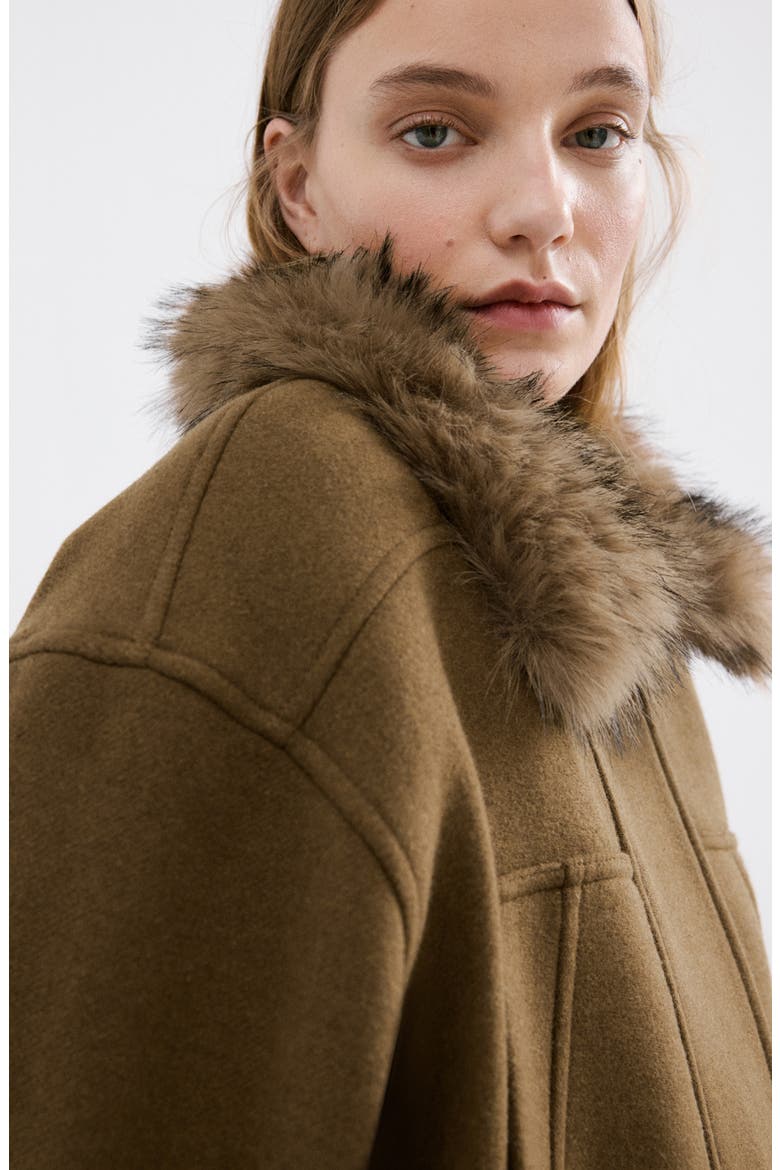 Blouson Jacket with Faux Fur Collar, Alternate, color, BROWN