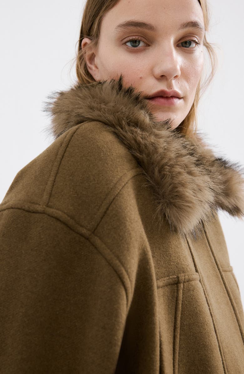 MANGO Blouson Jacket with Faux Fur Collar, Alternate, color, Brown