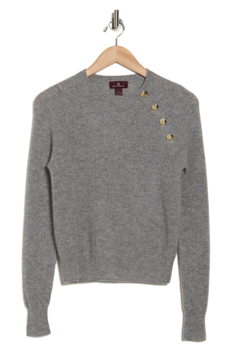 Bruno Magli Cashmere Rib Raglan Crew Sweater, Alternate, color, Grey