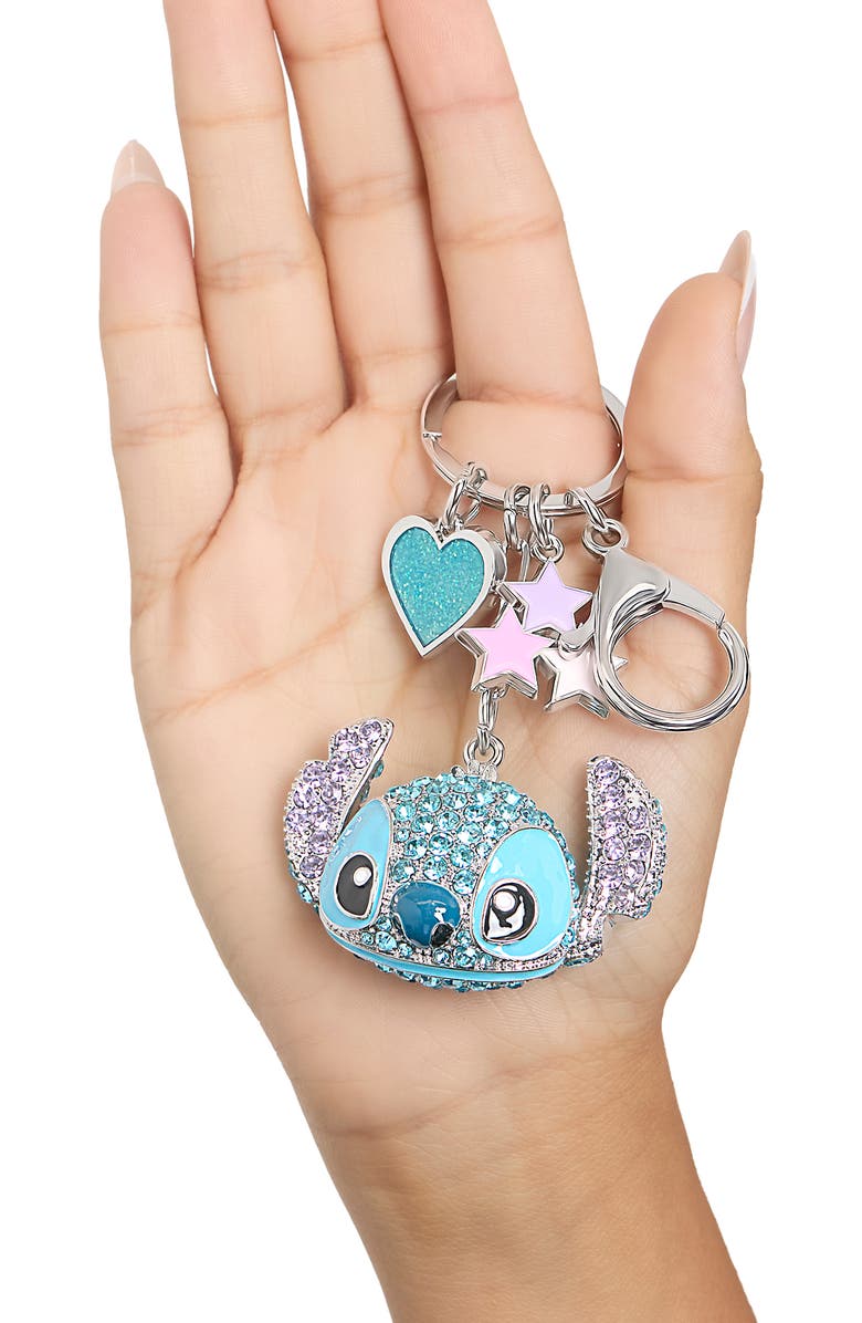Disney Stitch Crystal Keychain with Heart & Star Charms, Silver‑Tone, Alternate, color, Blue