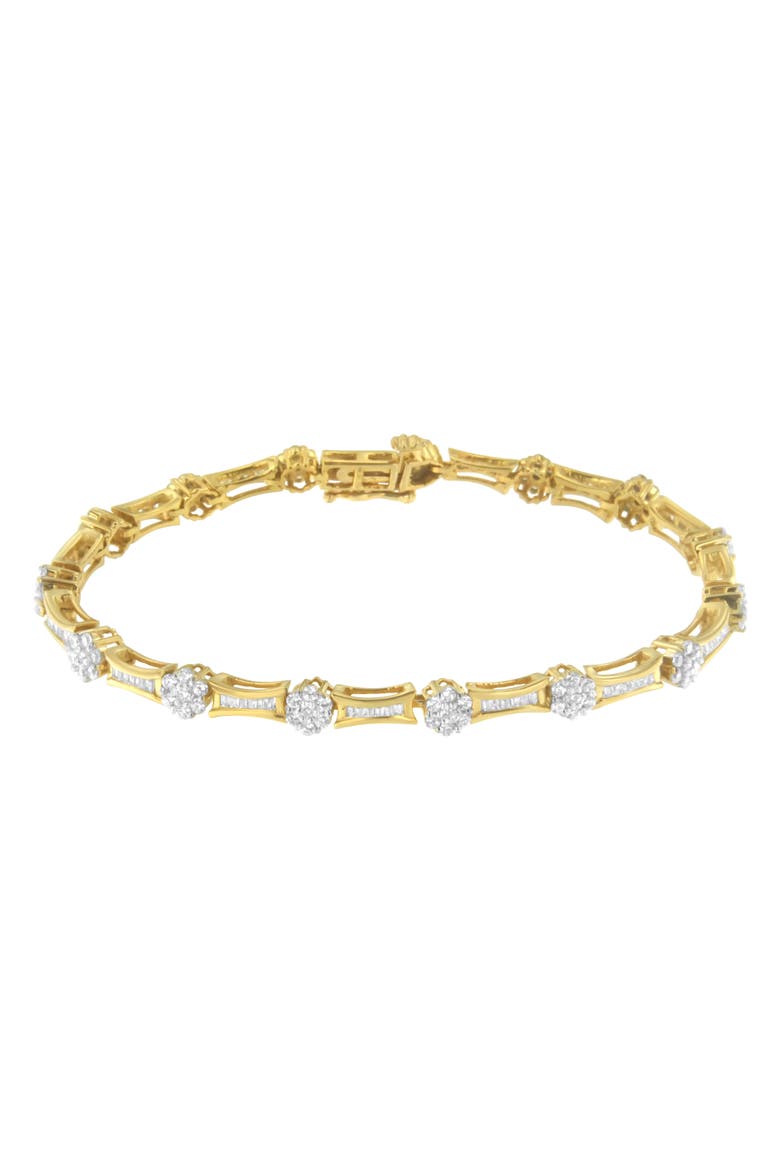 10K Gold 2.00 cttw Round and Baguette-Cut Diamond Link Bracelet, Alternate, color, Yellow
