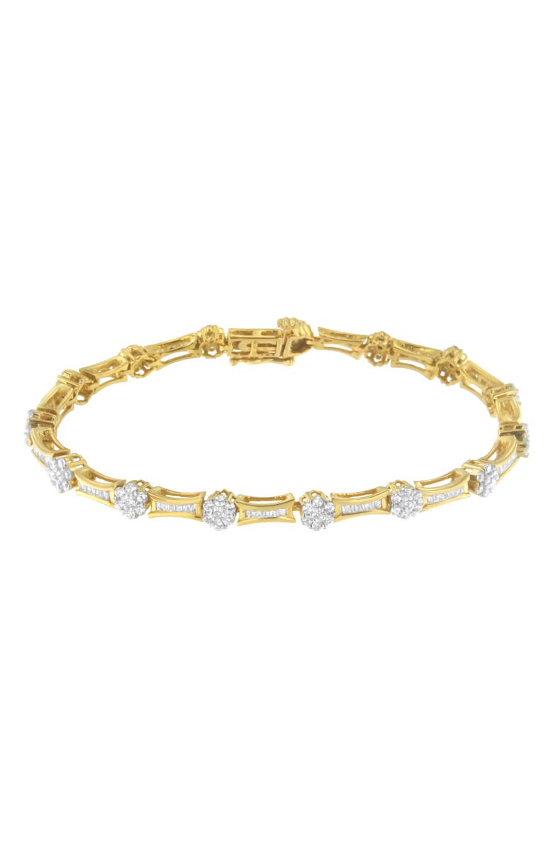 Haus of Brilliance 10K Gold 2.00 cttw Round and Baguette-Cut Diamond Link Bracelet, Alternate, color, Yellow