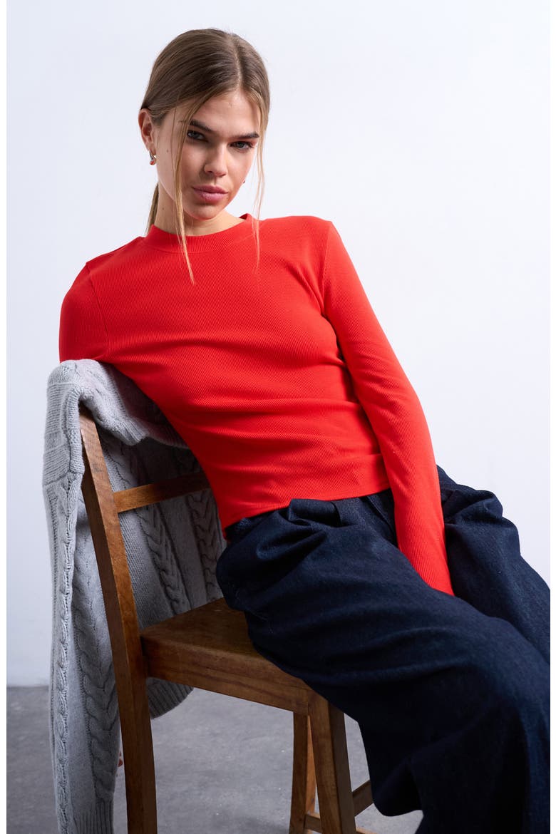 Long Sleeve Curve Hem Top, Alternate, color, RED