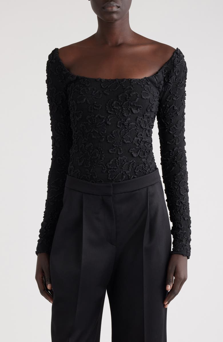 Givenchy Embroidered Scoop Neck Long Sleeve Silk Blend Top, Main, color, 