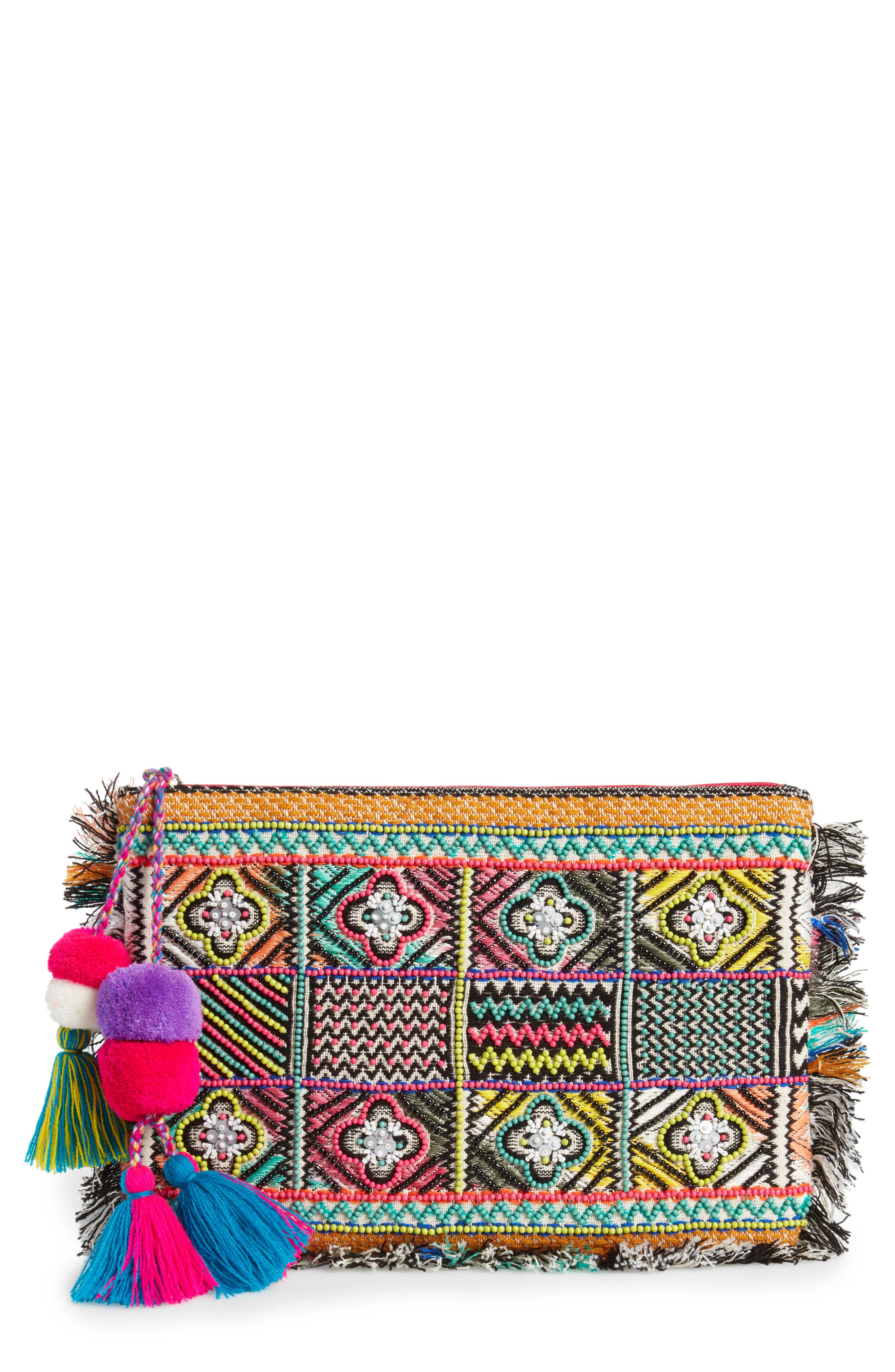 Resort Embellished Clutch, Main, color, PINK MULTI
