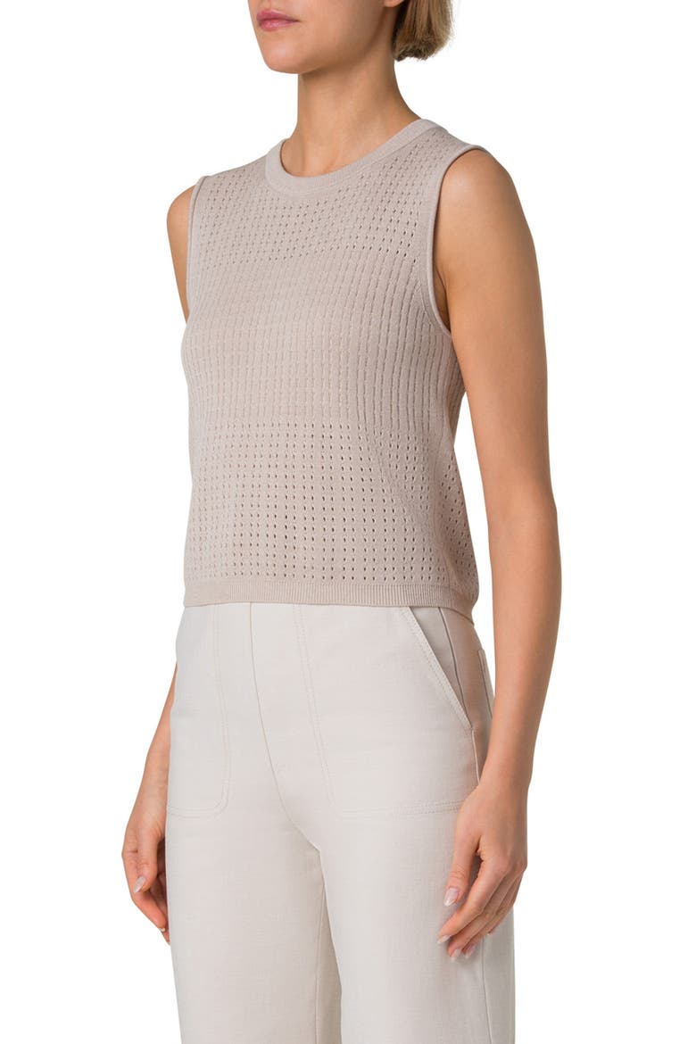 Silk & Cotton Pointelle Stitch Sweater Tank, Alternate, color, GREIGE