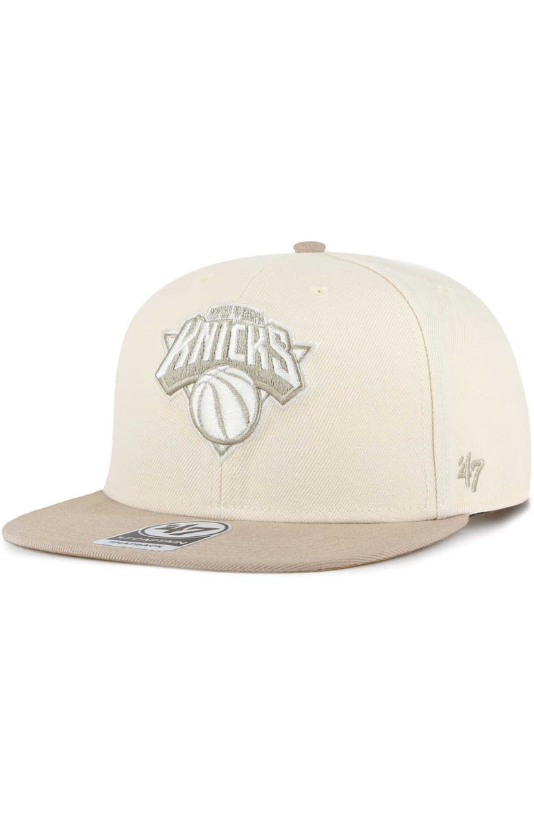 '47 Men's '47 Cream/Tan New York Knicks Sierra Sure Shot Captain Snapback Hat, Alternate, color,