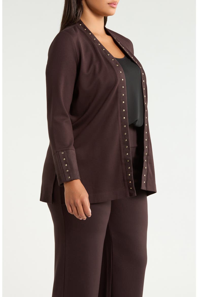 Studded Open Front Cardigan, Alternate, color, DEEP MAHOGANY