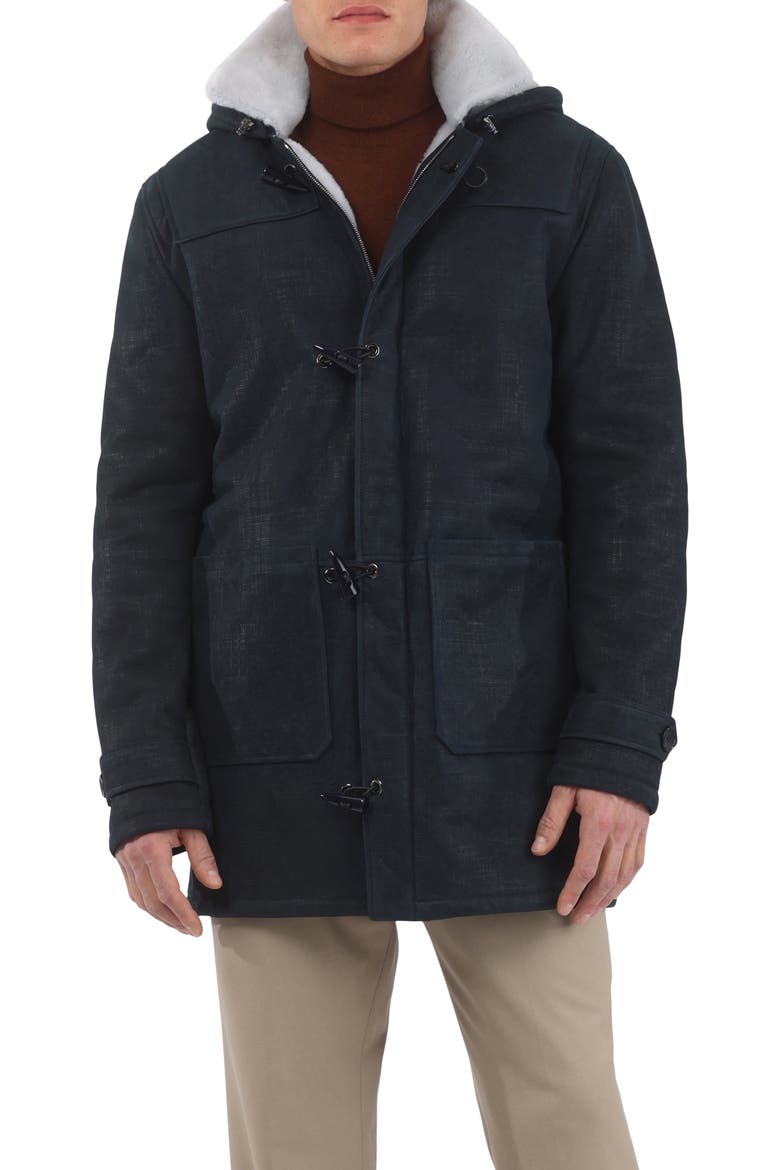 Men's Genuine Shearling Parka, Main, color, Navy Pattern/White
