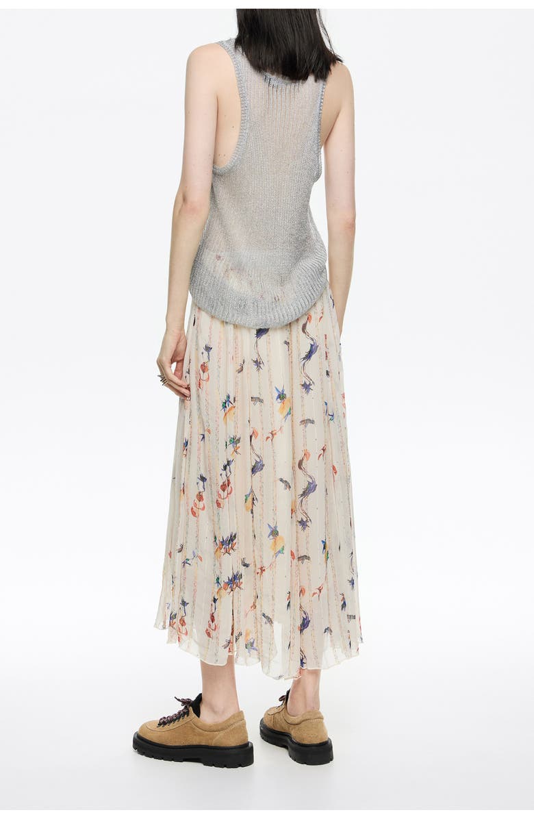 Bimba y Lola Flowers Scan Flared Midi Skirt, Alternate, color, Flowers Scan Ivory