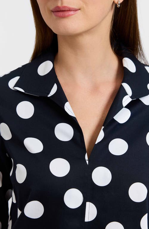 Foxcroft Agnes Dot Print Three-quarter Sleeve Popover Top In Blue