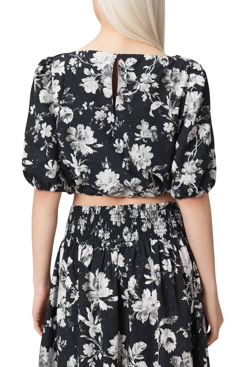 Levy Floral Print Crop Top, Alternate, color, JARDINA MONO BLACK