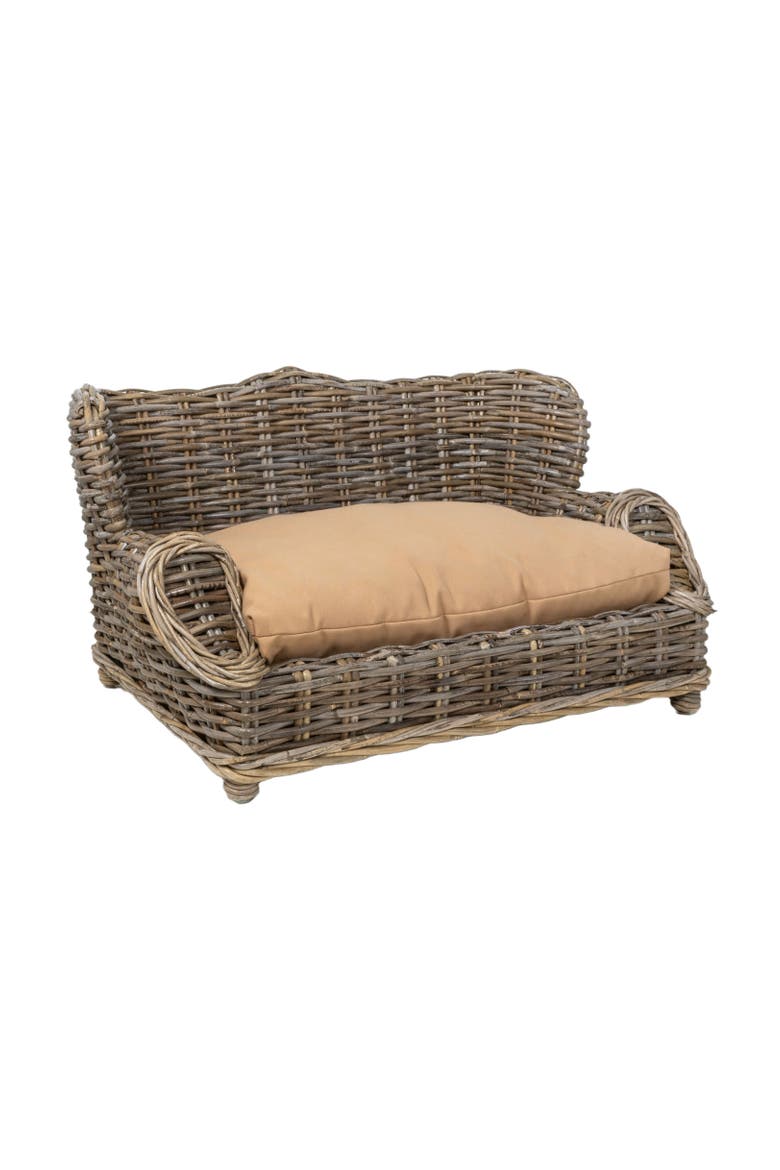 Mediterranean Handwoven Rattan Pet Daybed with Washable Cushion, Alternate, color, Kubu Gray