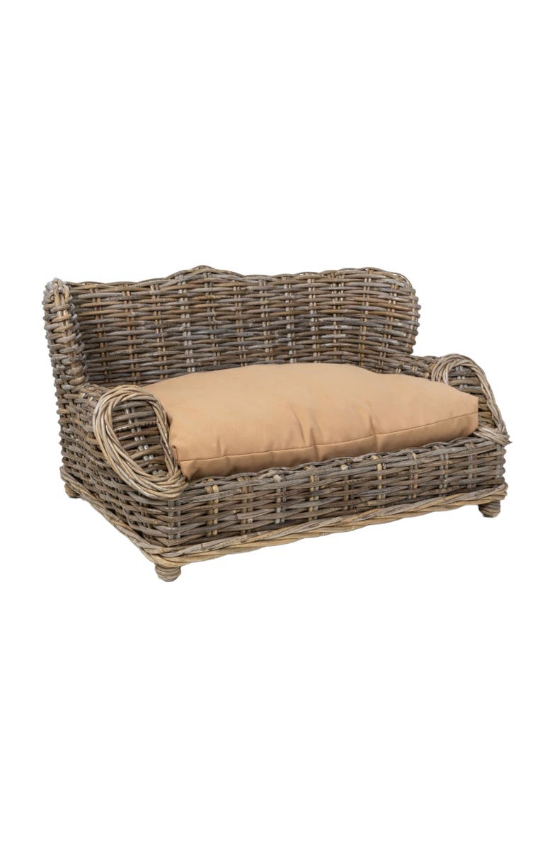 The Licker Store Classic 27.5" x 18" Mediterranean Handwoven Rattan Pet Daybed with Machine-Washable Cushion, Alternate, color, Kubu Gray