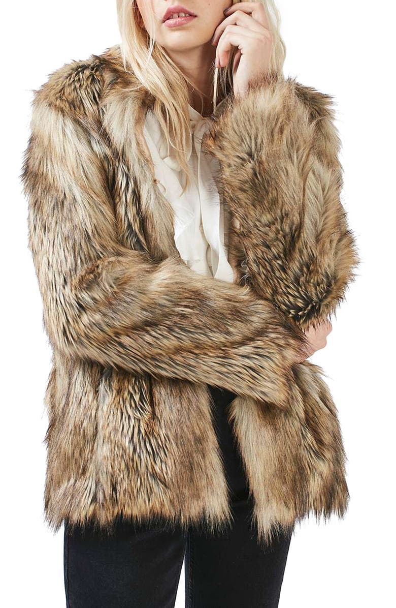 Topshop Ultimate Faux Fur Coat, Main, color,