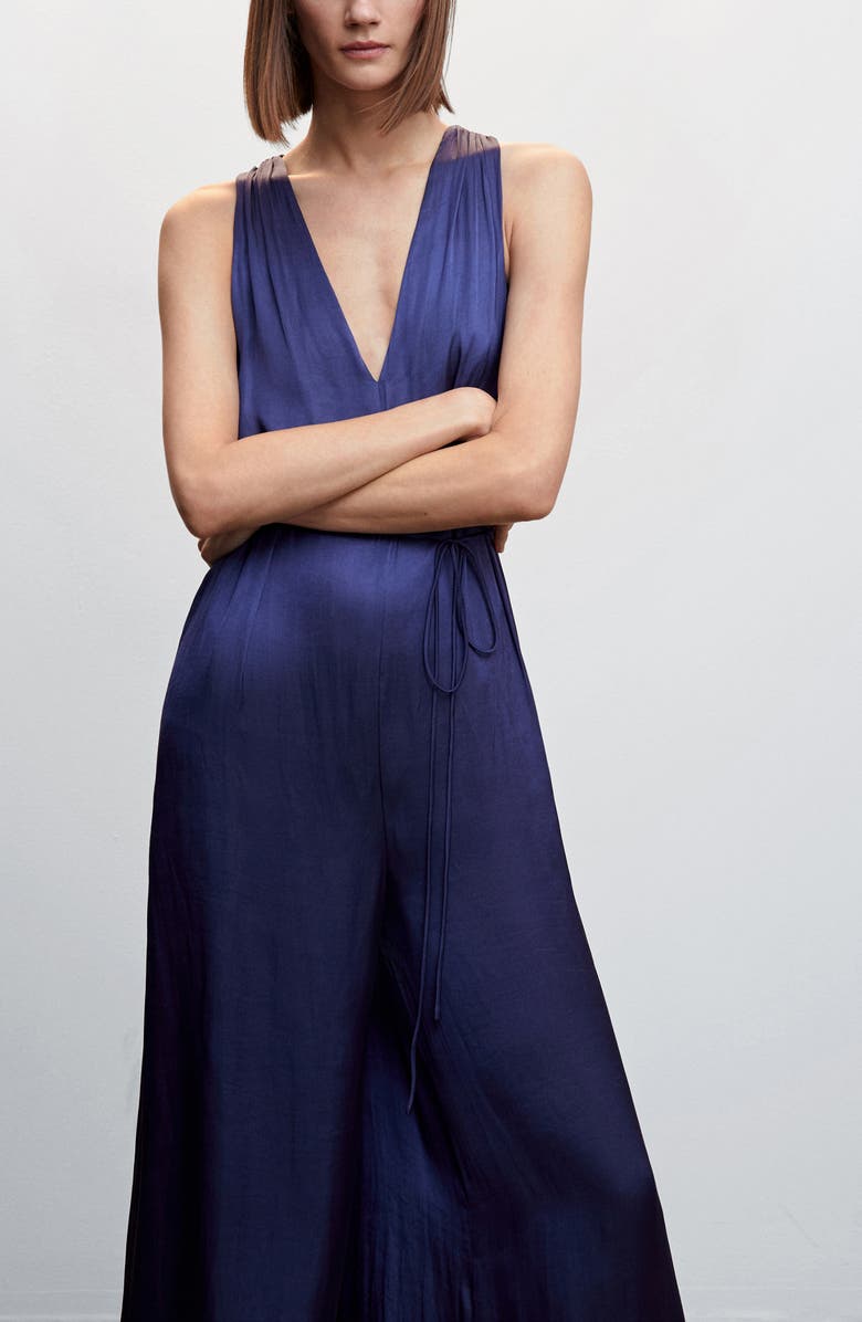 MANGO Knotted Back Satin Jumpsuit, Alternate, color, 