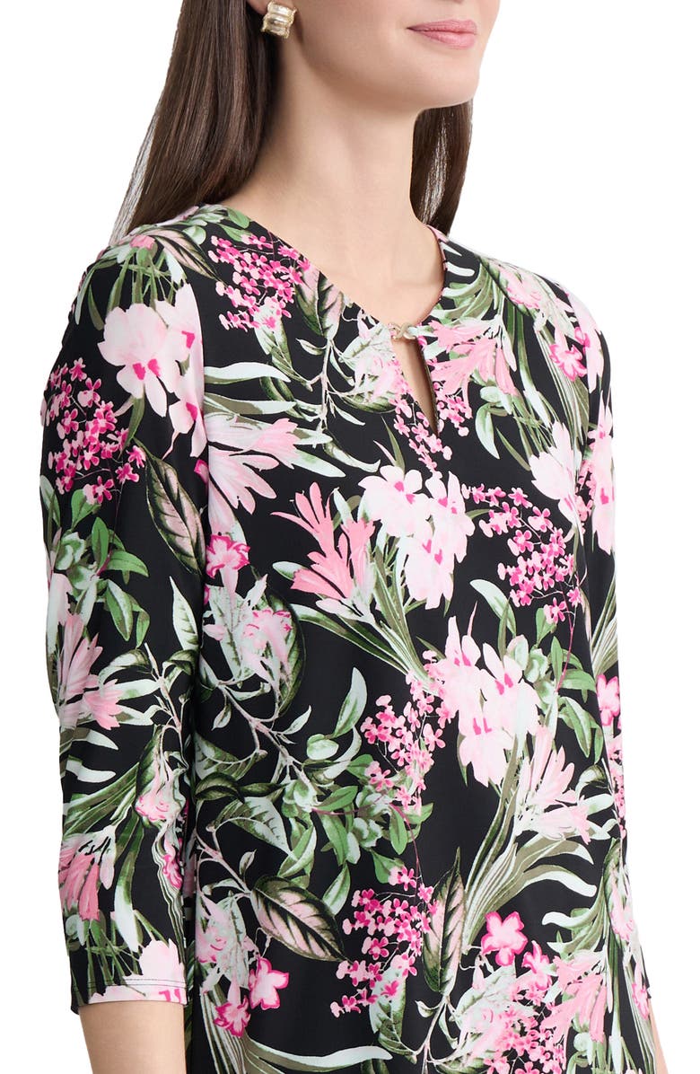 Jones New York Floral Keyhole Top, Alternate, color, Jones Black Multi