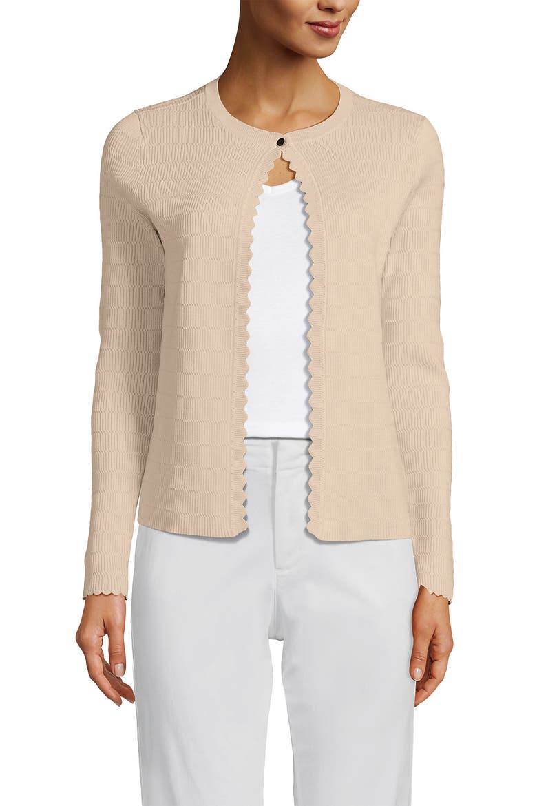 Blend Scallop Edge Fitted Cardigan Sweater, Main, color, Oatmeal