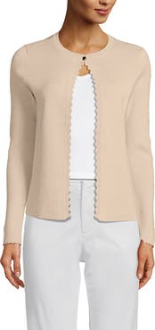 Lands' End Blend Scallop Edge Fitted Cardigan Sweater