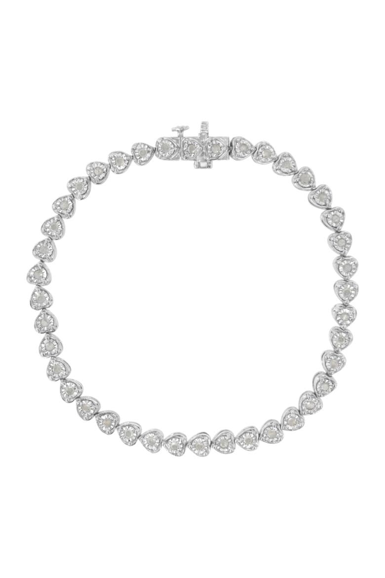 Silver 1.0 Cttw Miracle Set Diamond Heart-Link Tennis Bracelet, Main, color, Silver
