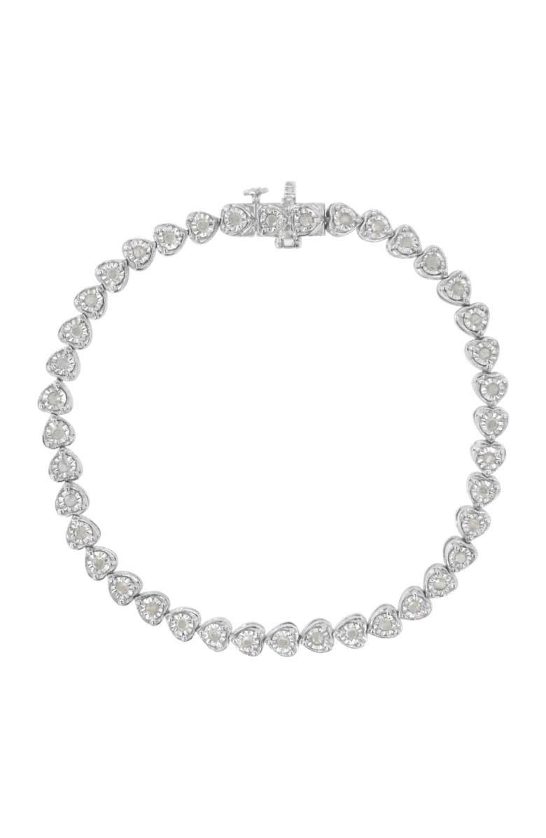 Haus of Brilliance Silver 1.0 Cttw Miracle Set Diamond Heart-Link Tennis Bracelet, Main, color, Silver