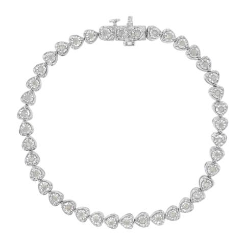 Silver 1.0 Cttw Miracle Set Diamond Heart-Link Tennis Bracelet