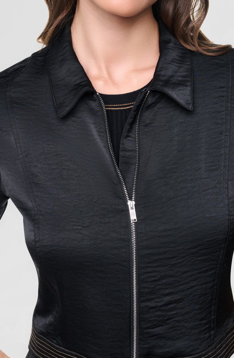 DKNY Short Sleeve Satin Jacket, Alternate, color, Black/ Dune
