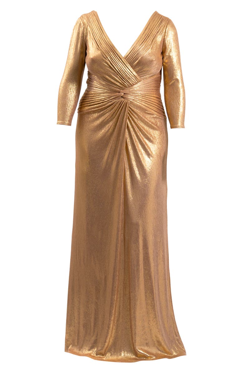 Tadashi Shoji Metallic Long Sleeve Gown, Alternate, color, Gold Dust