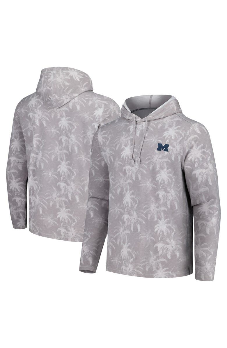 Tommy Bahama Men's Tommy Bahama Gray Michigan Wolverines Palm Frenzy Hoodie Long Sleeve T-Shirt, Alternate, color, 