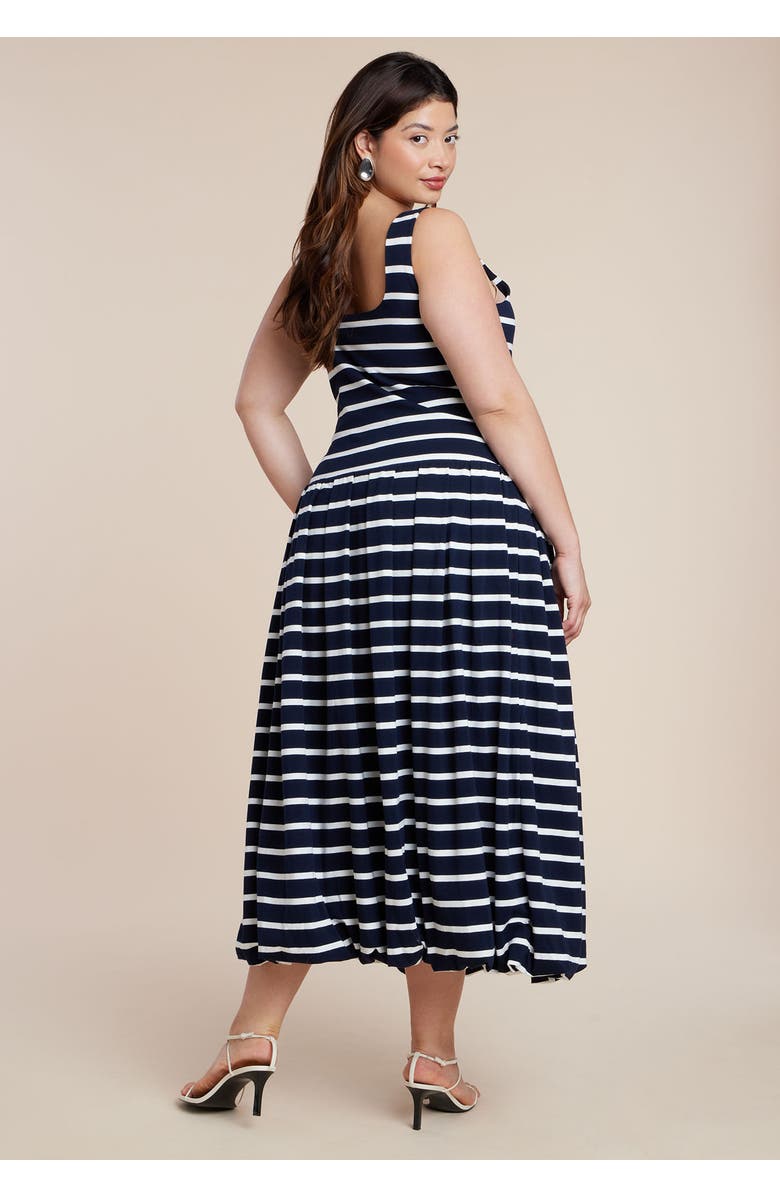 ELOQUII Striped Drop-Waist Bubble Maxi Dress, Alternate, color, Navy Stripe