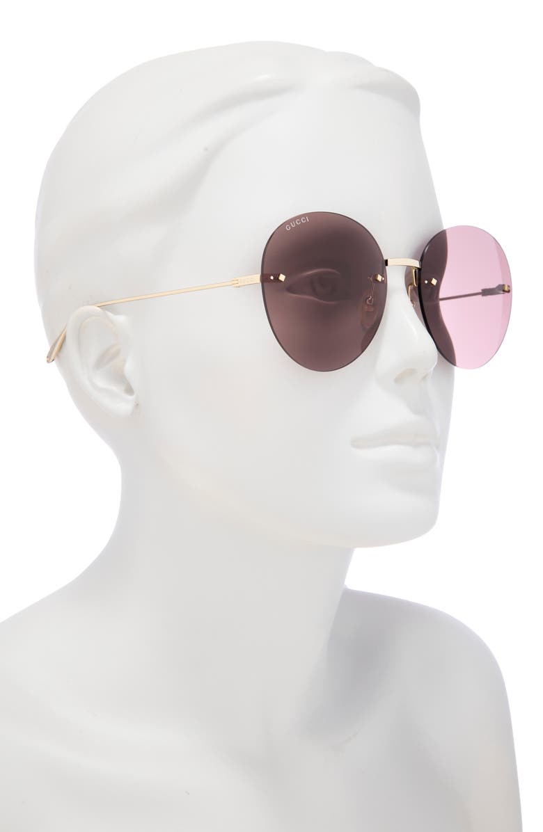 Gucci 60mm Round Sunglasses, Alternate, color, Gold Gold Brown