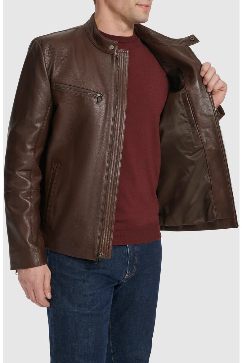 Leather Moto Jacket, Alternate, color, BROWN