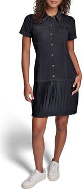 KARL LAGERFELD PARIS Stud Detail Pleated Shirtdress