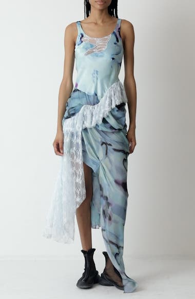 Collina Strada Ammi Fanny Asymmetric Satin & Lace Tank Dress