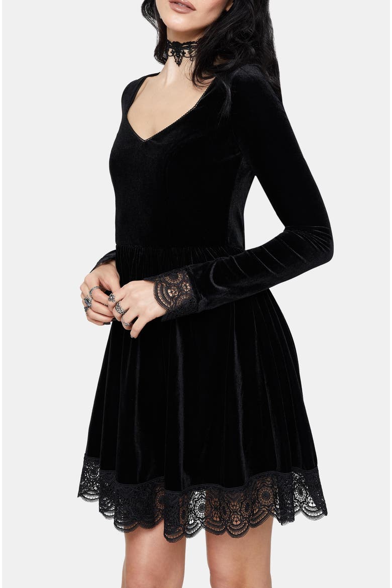 Orbweb Long Sleeve Velour Mini Dress, Alternate, color, Black