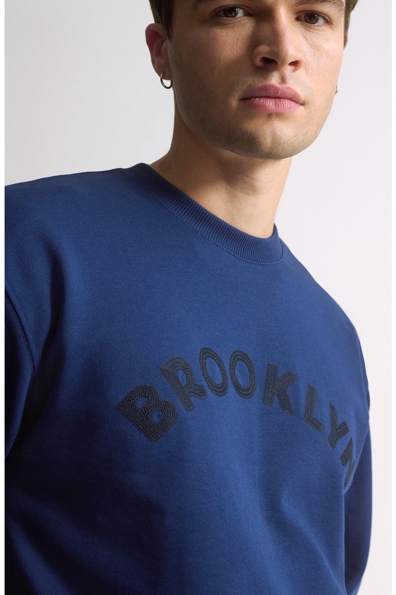 Logo Embroidered Cotton Crewneck Sweatshirt, Alternate, color, MEDIEVAL BLUE