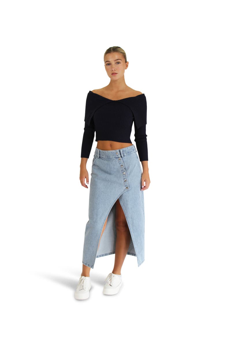 Belle & Bloom More Than Words Collared Knit Top, Alternate, color, Navy