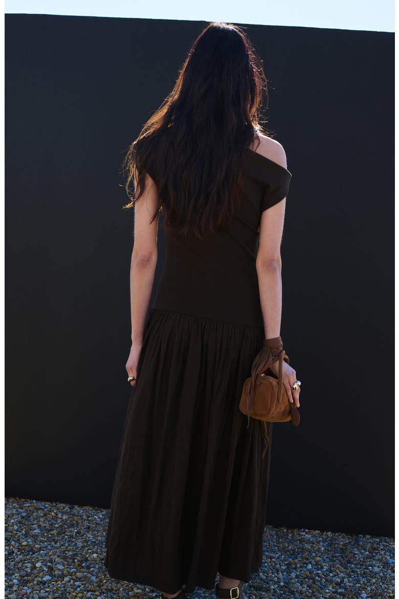 One-Shoulder Flared Maxi Dress, Alternate, color, BROWN