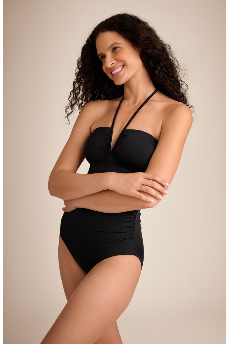 Sutton V-Wire Bandeau One-Piece Swimsuit, Alternate, color, Black