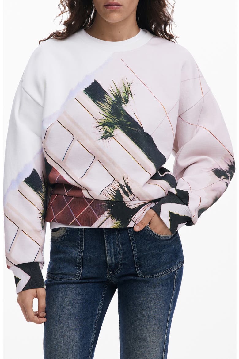 Abstract Print Crewneck Sweatshirt, Main, color, MATERIAL FINISHES