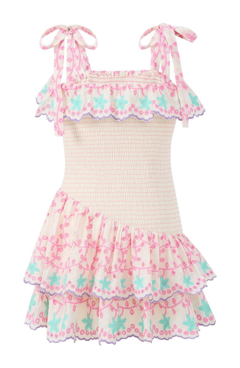 Marlo Kids Alanna Shirred Embroidered Mini Dress, Alternate, color, Multi