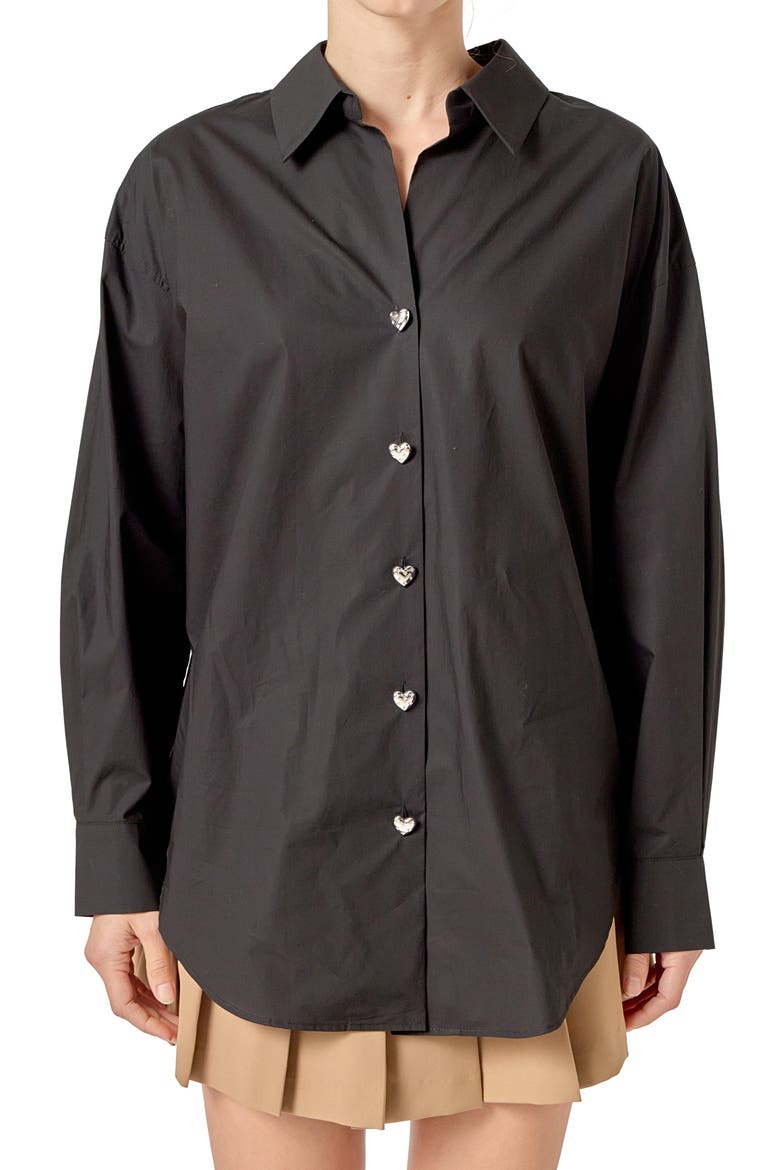 Oversize Cotton Button-Up Shirt, Alternate, color, BLACK
