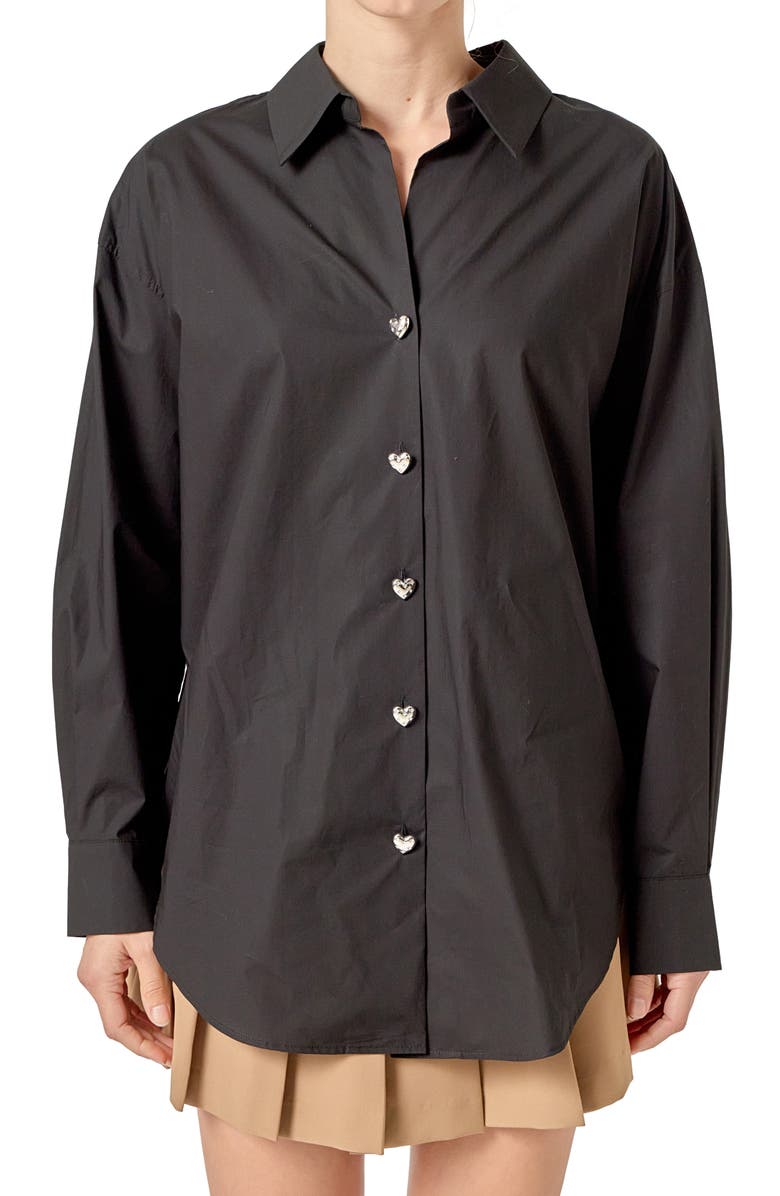 English Factory Oversize Cotton Button-Up Shirt, Alternate, color, Black