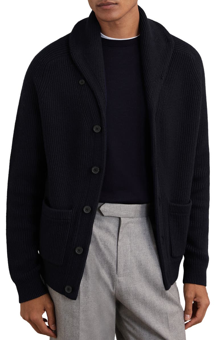 Reiss Cannon Rib Cardigan, Main, color, Navy