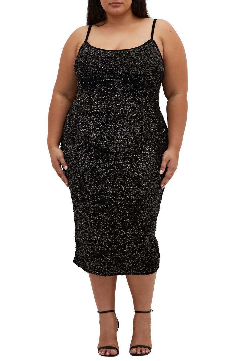 City Chic Solar Sequin Sleeveless Dress, Main, color,