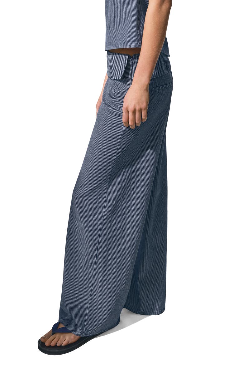 MANGO TEEN Striped Foldover Cotton Wide Leg Jeans, Alternate, color, Dark Blue